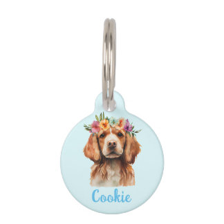 Brittany Spaniel Dog Waterverf Flower Huisdierpenning