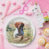 Brittany Spaniel – Field, Focus, Pheasant , Art Papieren Bordje (Feest)