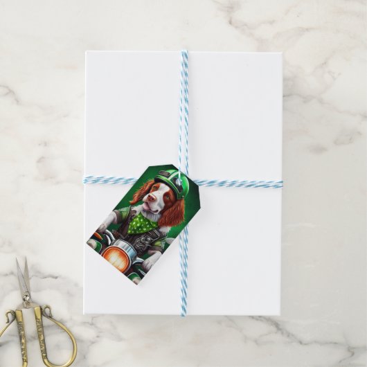 Brittany Spaniel fiets St. Patrick's Day Cadeaulabel (Met Touw)