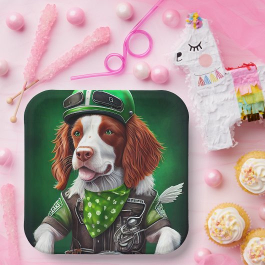 Brittany Spaniel fiets St. Patrick's Day Papieren Bordje (Feest)