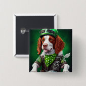 Brittany Spaniel fiets St. Patrick's Day Vierkante Button 5,1 Cm (Voorkant /achterkant)
