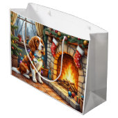 Brittany Spaniel Fireplace with Christmas Lights Groot Cadeauzakje (Achterkant Gekanteld)