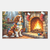 Brittany Spaniel Fireplace with Christmas Lights Rechthoekige Sticker (Voorkant)