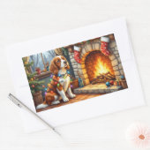 Brittany Spaniel Fireplace with Christmas Lights Rechthoekige Sticker (Envelop)
