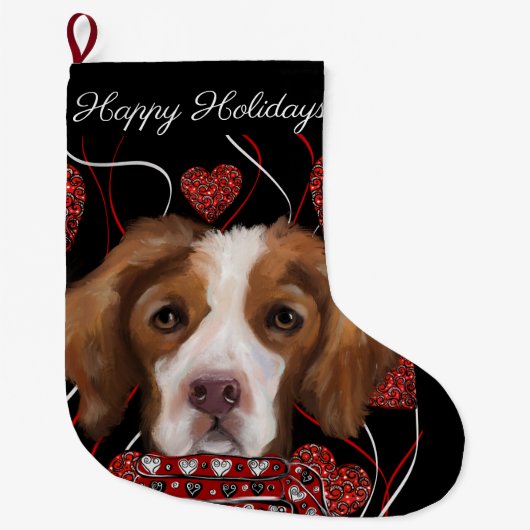 Brittany Spaniel Grote Kerstsok (Voorkant)
