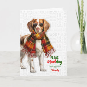 Brittany Spaniel Hond Grappige Vlooien Navidog met Feestdagen Kaart