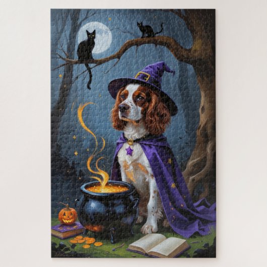 Brittany Spaniel Hond grillige Halloween Schilderi Legpuzzel (Verticaal)