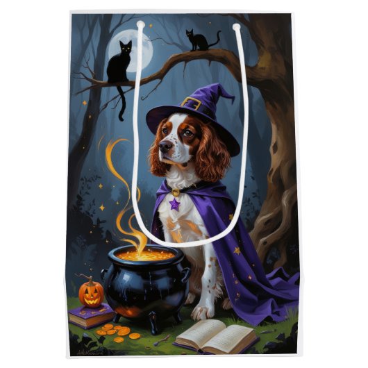Brittany Spaniel Hond grillige Halloween Schilderi Medium Cadeauzakje (Achterkant)