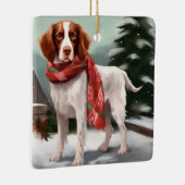 Brittany Spaniel hond in de sneeuw Kerstmis Keramisch Ornament (Rechts)