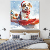 Brittany Spaniel Hond in Sledge Kerstmis Canvas Afdruk (Insitu (Slaapkamer))