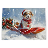 Brittany Spaniel Hond in Sledge Kerstmis Groot Cadeauzakje (Voorkant)