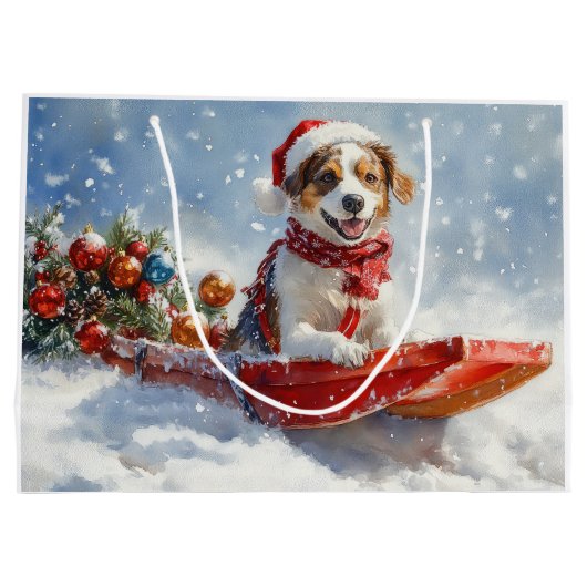 Brittany Spaniel Hond in Sledge Kerstmis Groot Cadeauzakje (Achterkant)