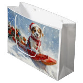 Brittany Spaniel Hond in Sledge Kerstmis Groot Cadeauzakje (Voorkant Gekanteld)