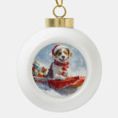 Brittany Spaniel Hond in Sledge Kerstmis Keramische Bal Ornament (Voorkant)