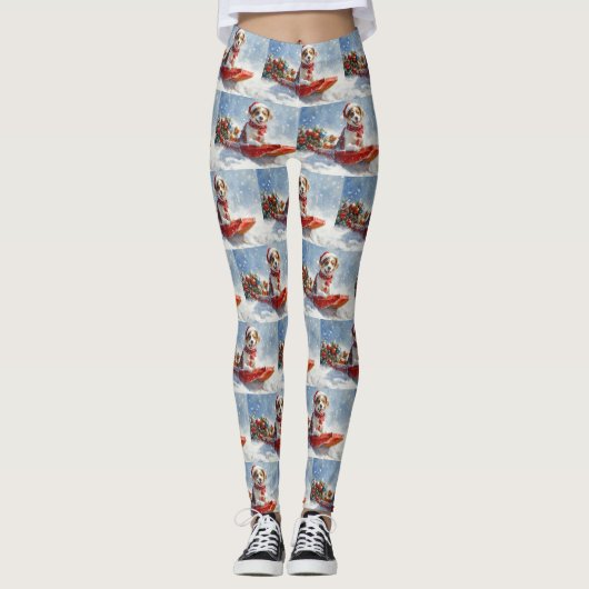 Brittany Spaniel Hond in Sledge Kerstmis Leggings (Voorkant)
