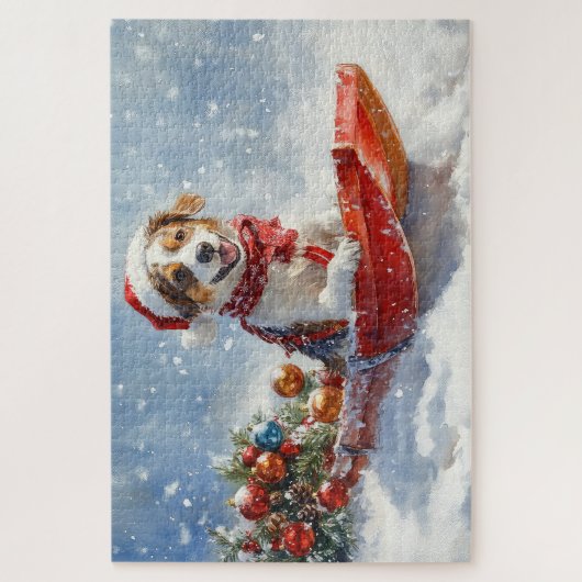 Brittany Spaniel Hond in Sledge Kerstmis Legpuzzel (Verticaal)