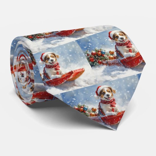 Brittany Spaniel Hond in Sledge Kerstmis Stropdas (Opgerold)