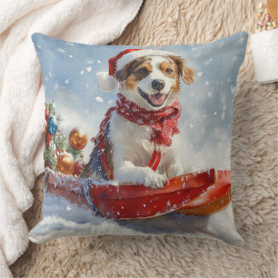Brittany Spaniel hond in slee Kerstmis Kussen