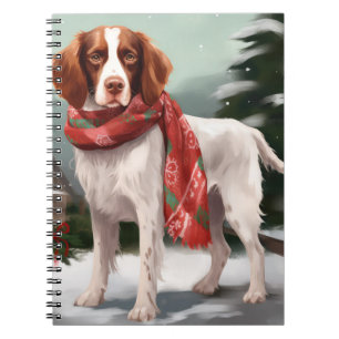 Brittany Spaniel hond in sneeuw Kerstmis Notitieboek