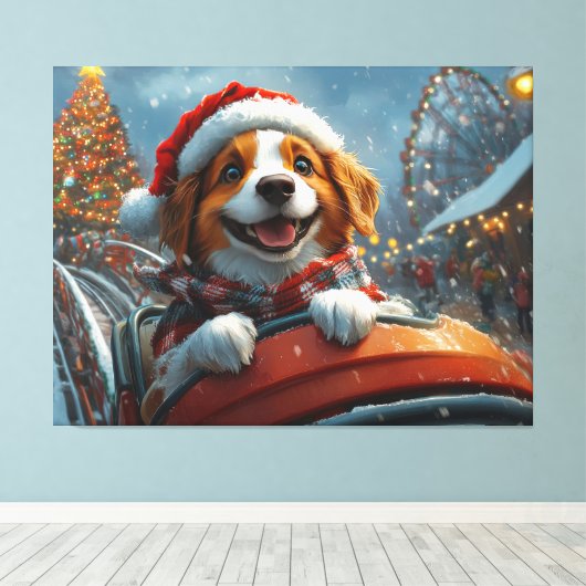 Brittany Spaniel Hond Kerstmis Canvas Afdruk (Insitu (Houten vloer))