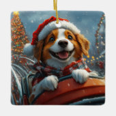 Brittany Spaniel Hond Kerstmis Keramisch Ornament (Voorkant)