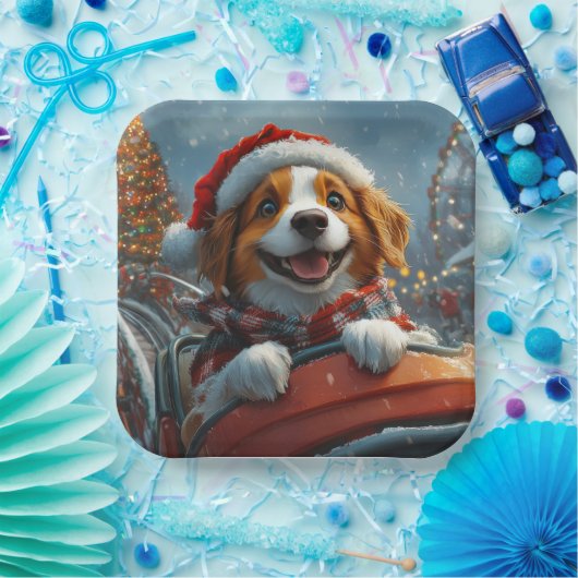 Brittany Spaniel Hond Kerstmis Papieren Bordje (Feest)