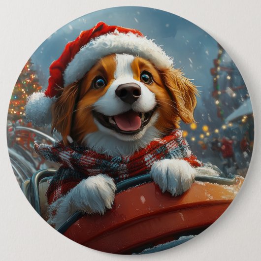 Brittany Spaniel Hond Kerstmis Ronde Button 6,0 Cm (Voorkant)