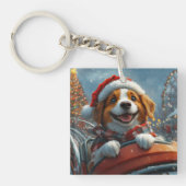 Brittany Spaniel Hond Kerstmis Sleutelhanger (Voorkant)