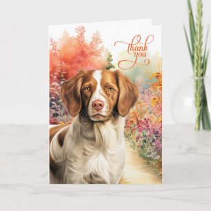 Brittany Spaniel hond kleurrijk pad in tuin Bedankkaart