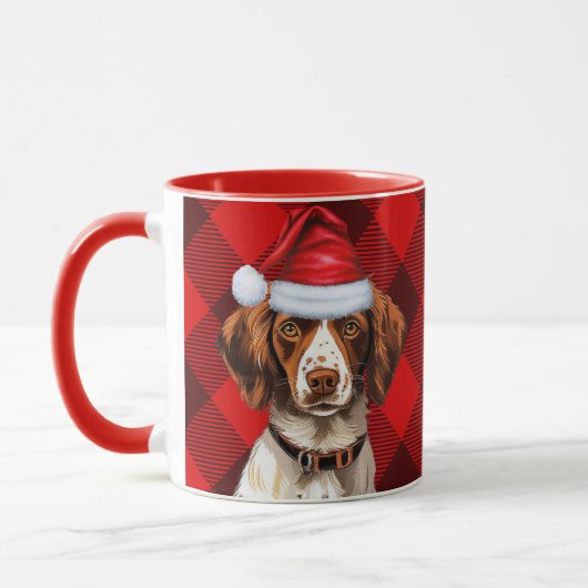 Brittany Spaniel Hond Red Buffalo Plaid Kerstmis Mok (Links)