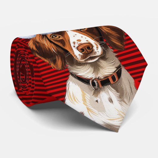 Brittany Spaniel Hond Red Buffalo Plaid Kerstmis Stropdas (Opgerold)