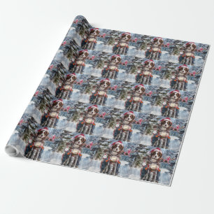 Brittany Spaniel hond rijdt op motorfiets met Kers Cadeaupapier