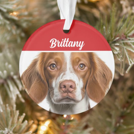 Brittany Spaniel Hond Vakantie Foto Kerstmis Ornament (Boom)