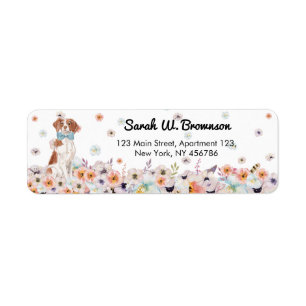 Brittany Spaniel hond vlinderdas bloemen Etiket