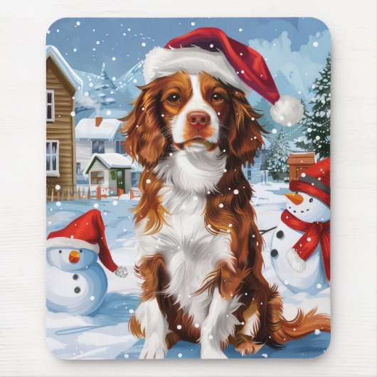 Brittany Spaniel Hond Winter Wonderland Kerstmis Muismat (Voorkant)