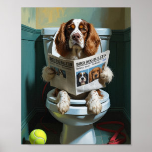 Brittany Spaniel Hond Zittend Op Toilet Grappig Poster