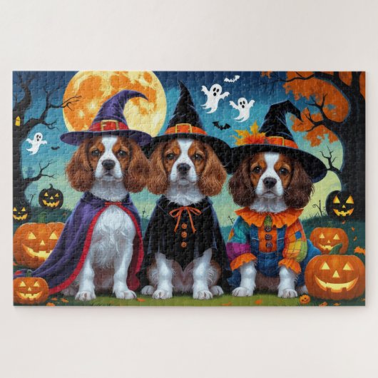 Brittany Spaniel Honden Pompoen Halloween Grappig Legpuzzel (Horizontaal)