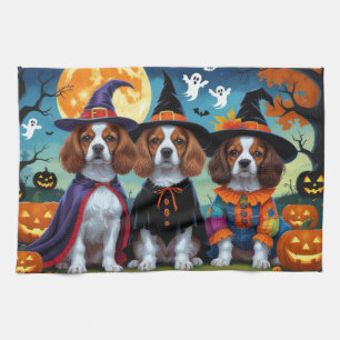 Brittany Spaniel Honden Pompoen Halloween Grappig Theedoek