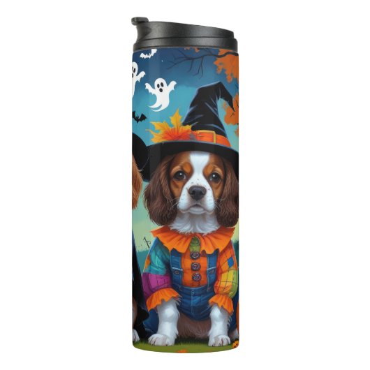 Brittany Spaniel Honden Pompoen Halloween Grappig Thermosbeker (Geroteerd rechts)