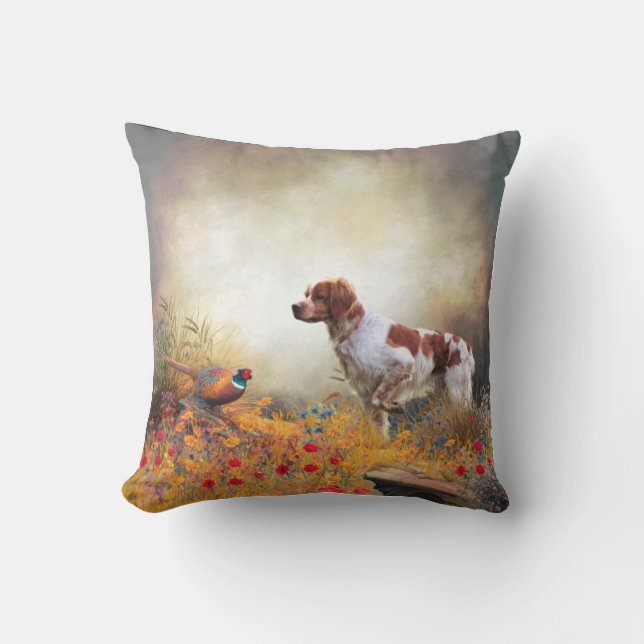 Brittany Spaniel, Hunting Pheasant Buitenkussen (Voorkant)