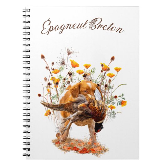 Brittany Spaniel, Hunting Pheasant Coffee Mok T-Sh Notitieboek (Voorkant)