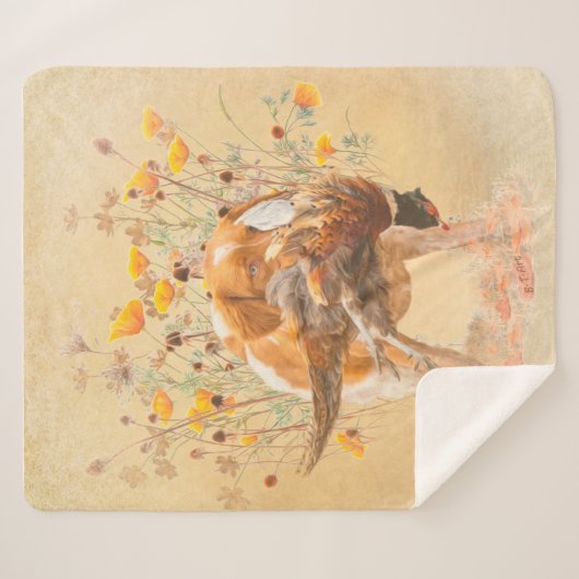 Brittany Spaniel, Hunting Pheasant Coffee Mok T-Sh Sherpa Deken (Voorkant (horizontaal))