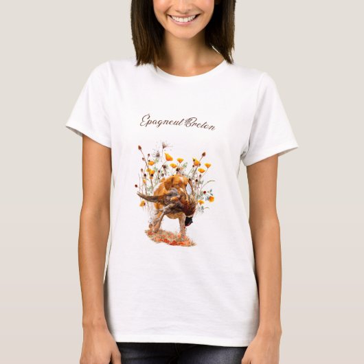 Brittany Spaniel, Hunting Pheasant Coffee Mok T-Sh T-shirt (Voorkant)