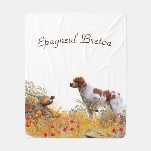 Brittany Spaniel, Hunting Pheasant Fleece Deken (Voorkant)