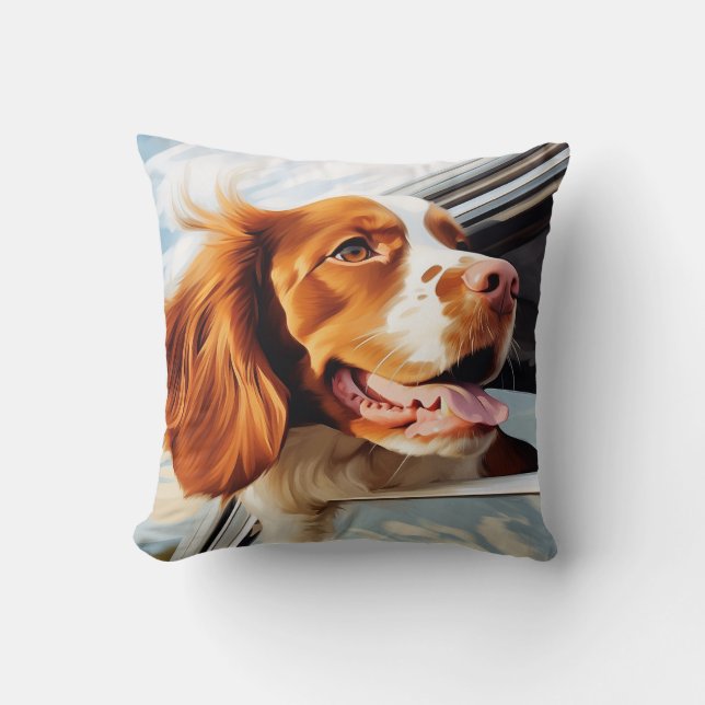 Brittany spaniel in autoruit kussen (Voorkant)