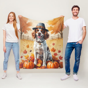 Brittany Spaniel in herfstbladeren Thanksgiving Ku Fleece Deken