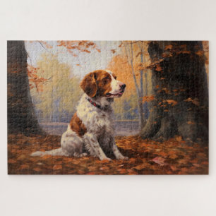 Brittany Spaniel in herfstbladeren val inspireert Legpuzzel