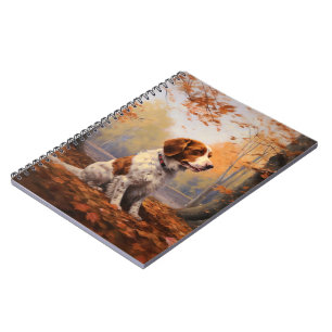 Brittany Spaniel in herfstbladeren valt inspireren Notitieboek