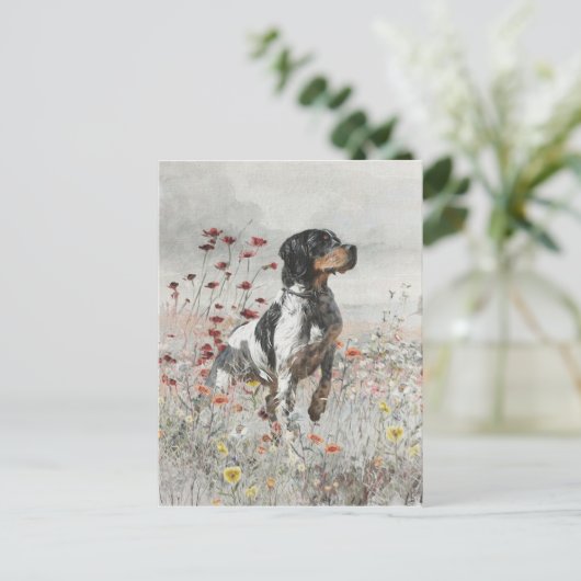 Brittany Spaniel jaagt in het veld Briefkaart (Staand voorkant)