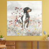 Brittany Spaniel jaagt in het veld Canvas Afdruk (Insitu (Woonkamer))